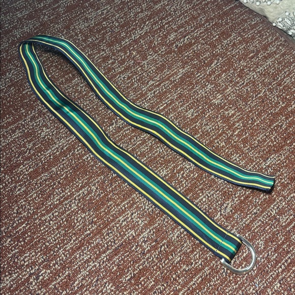 Polo by Ralph Lauren Black, Green, and Yellow Striped ribbon Belt rugby stripe - Picture 9 of 11